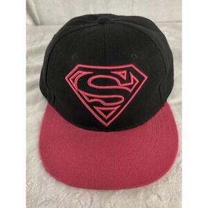 Superman Hat Cap Snap Back Black Red Embroidered Logo Six Flags Mens DC Comics